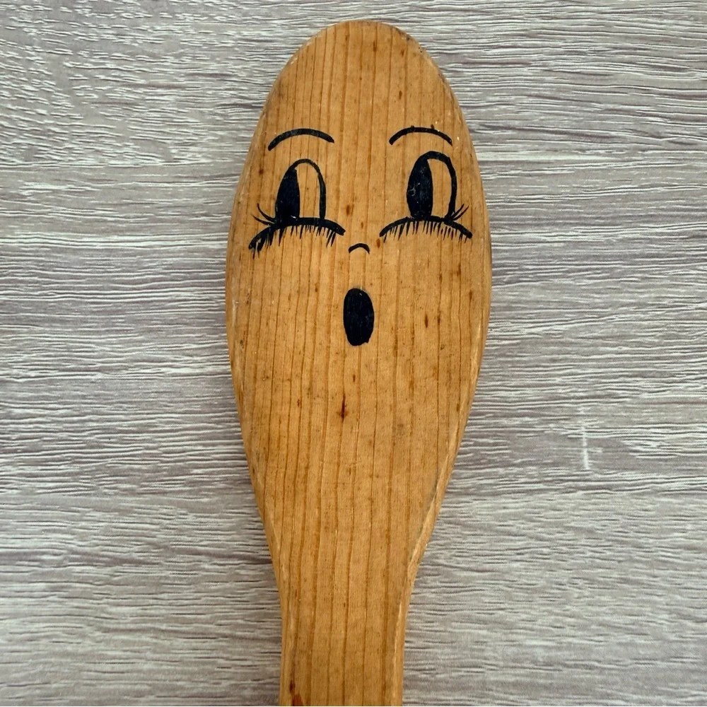 VTG Wooden Bean Spoon Folk Art Gag Gift Retro Novelty Kitchen Decor Primitive